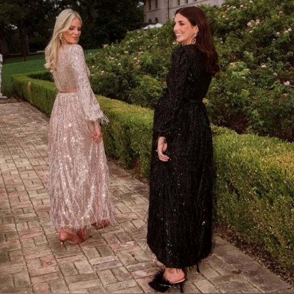 NWT ANTONIO MELANI x Nicola Bathie Nicola Sequin Belted Feathered A-Line Dress - Picture 4 of 16